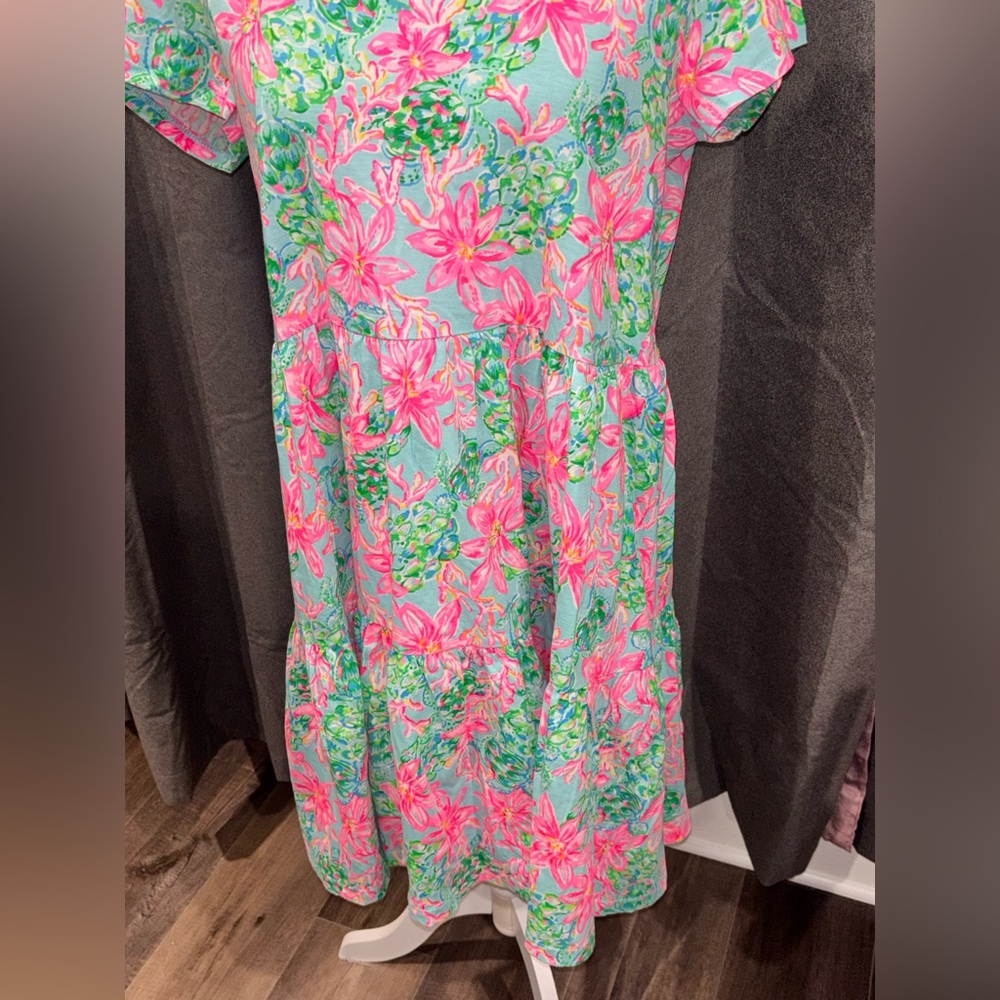NWOT Lilly Pulitzer Geanna Dress Surf Blue So Shellegant Large Tropical Cotton - Picture 5 of 14